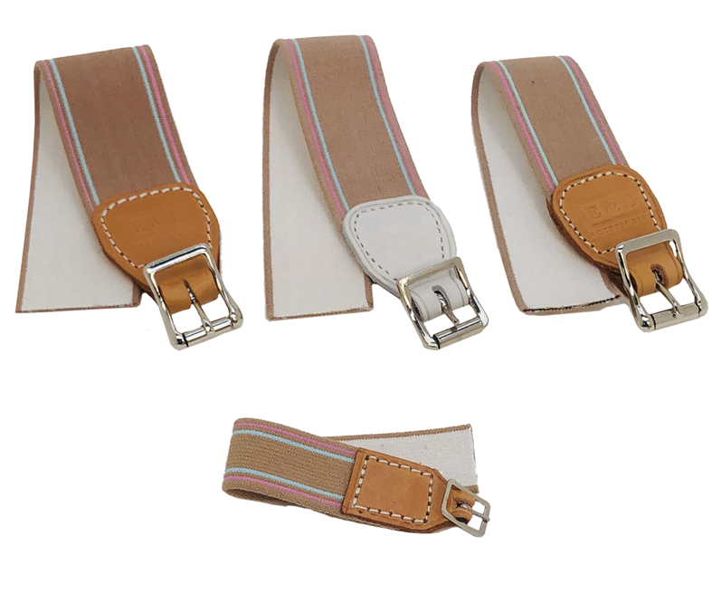 Center Bar Buckle with Leather Tab and Elastic