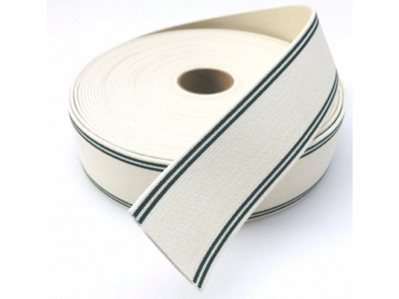 50mm Off White/ Green stripes Heavy Duty Elastic Webbing