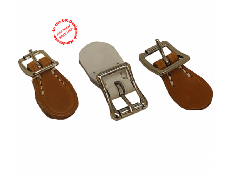 Roller Buckle with Hand Sewn Shaped Leather Tab