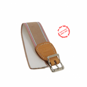 Center Bar Buckle with Leather Tab and Elastic