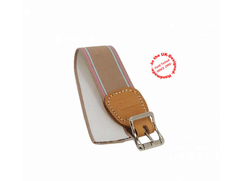 Center Bar Buckle with Leather Tab and Elastic